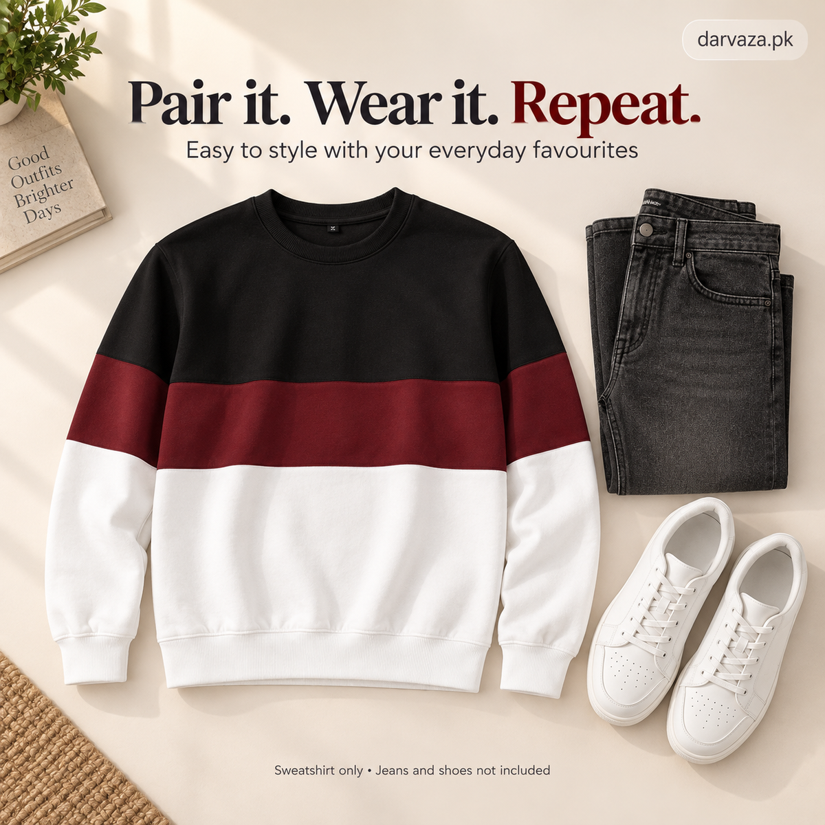 Black Maroon and White Block Sweatshirt