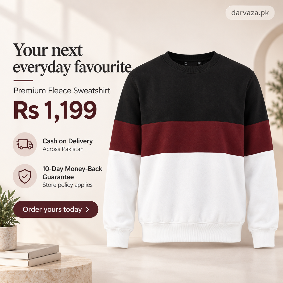 Black Maroon and White Block Sweatshirt