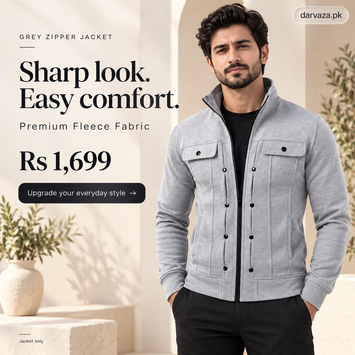 Grey Modern Style Zipper Jacket For Men
