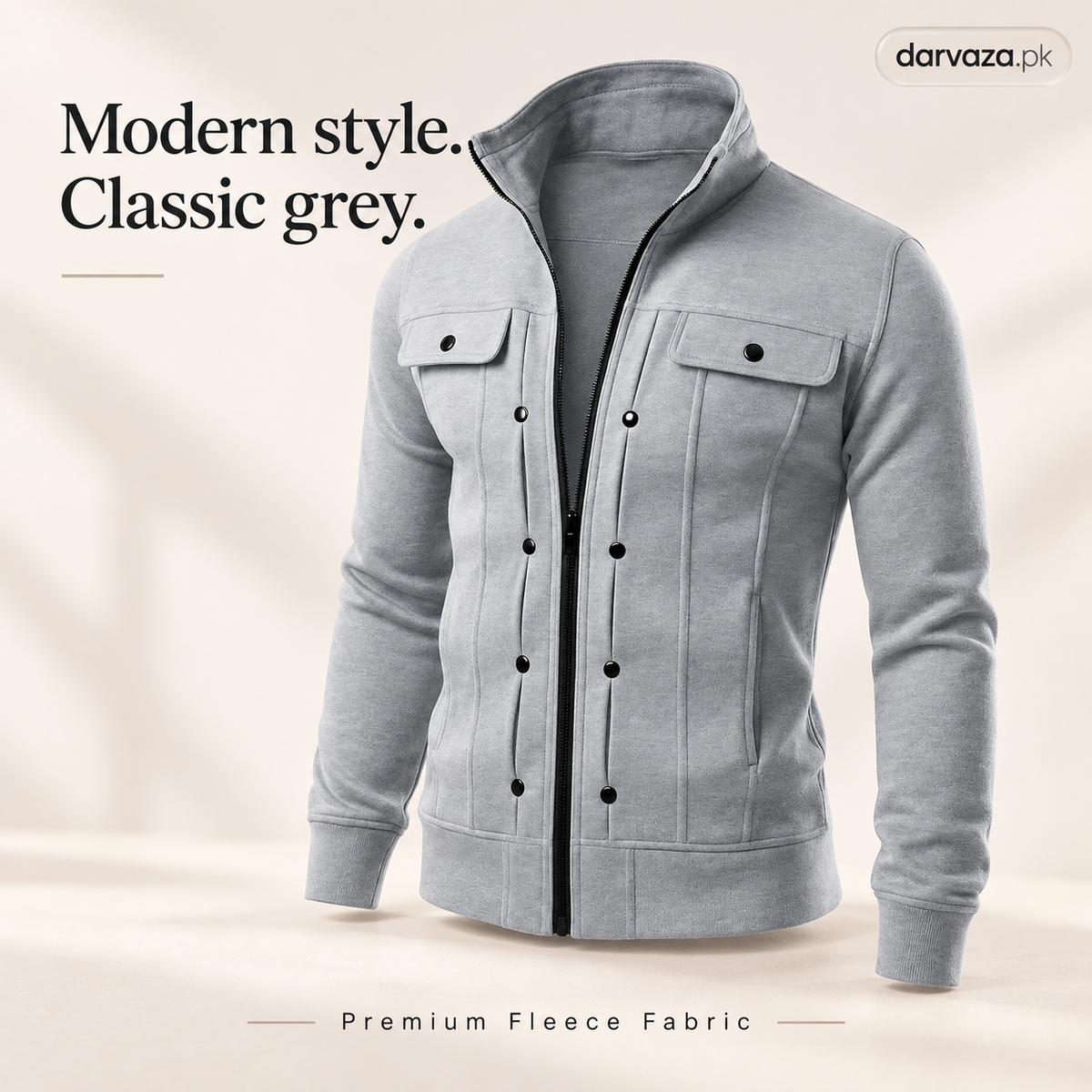 Grey Modern Style Zipper Jacket For Men