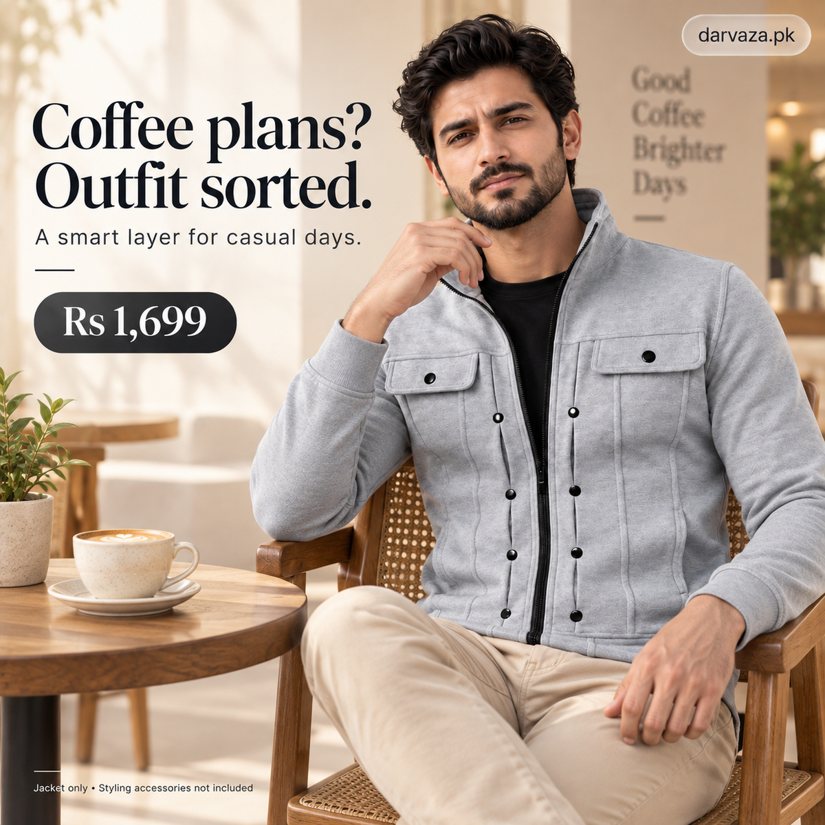 Grey Modern Style Zipper Jacket For Men