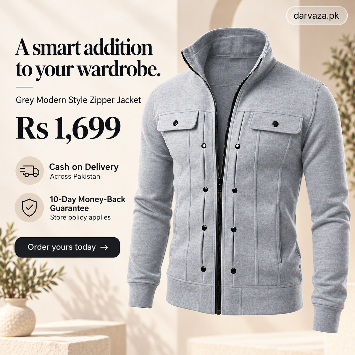 Grey Modern Style Zipper Jacket For Men