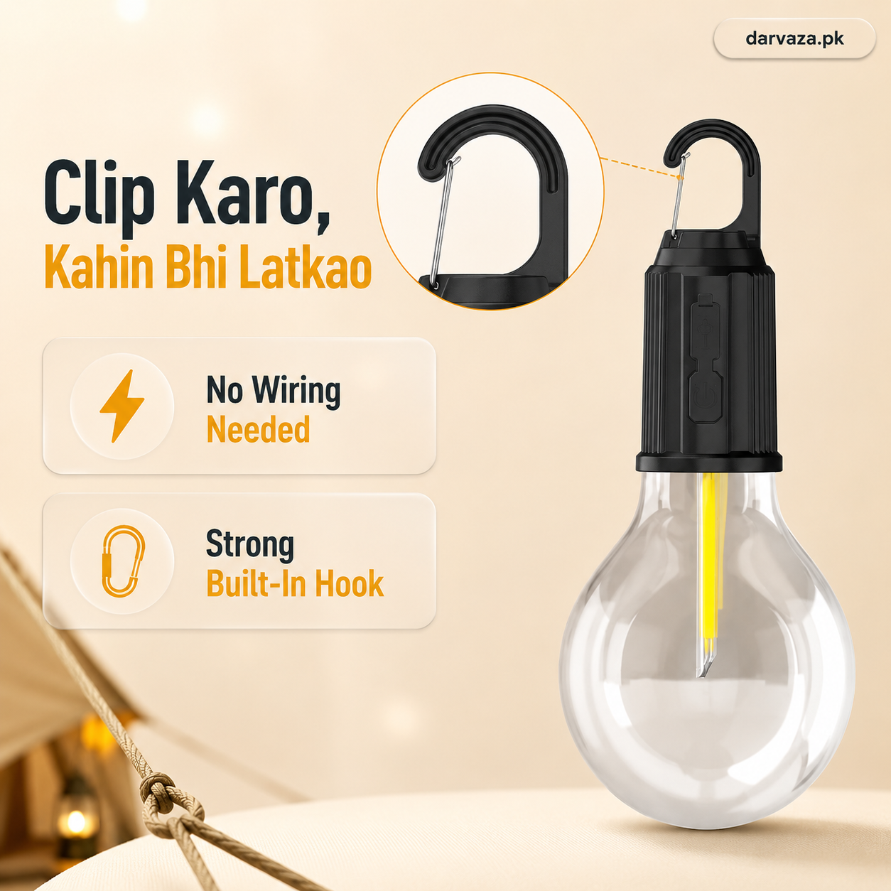 Buy 1 Get 1 Free Offer LED Lamp Bulb with Clip Hook Rechargeable Waterproof