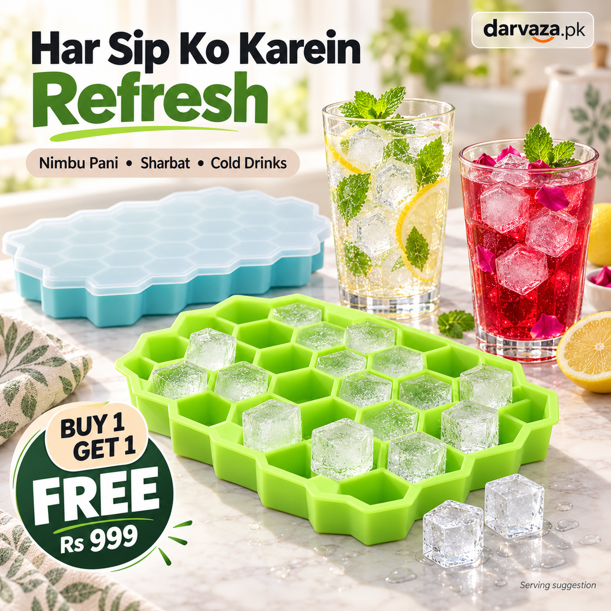2Pcs Reusable Silicone 37 Cavity Honeycomb Ice Cube Trays Mold BPA Free Ice Maker with Removable Lids