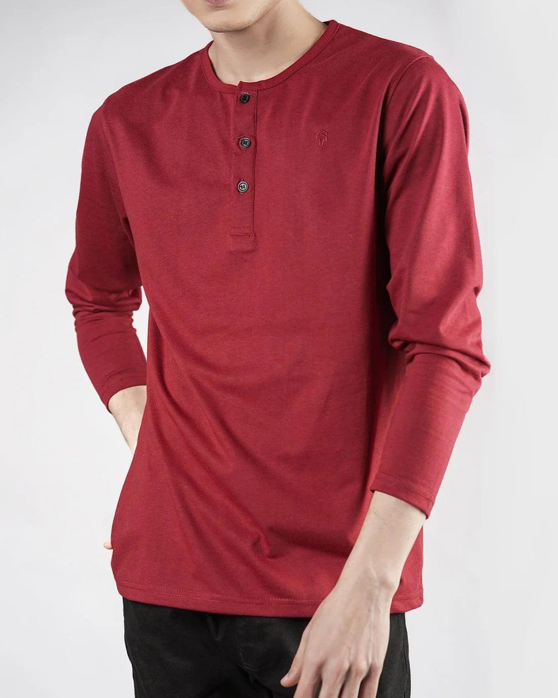 Maroon Henley Full Sleeves