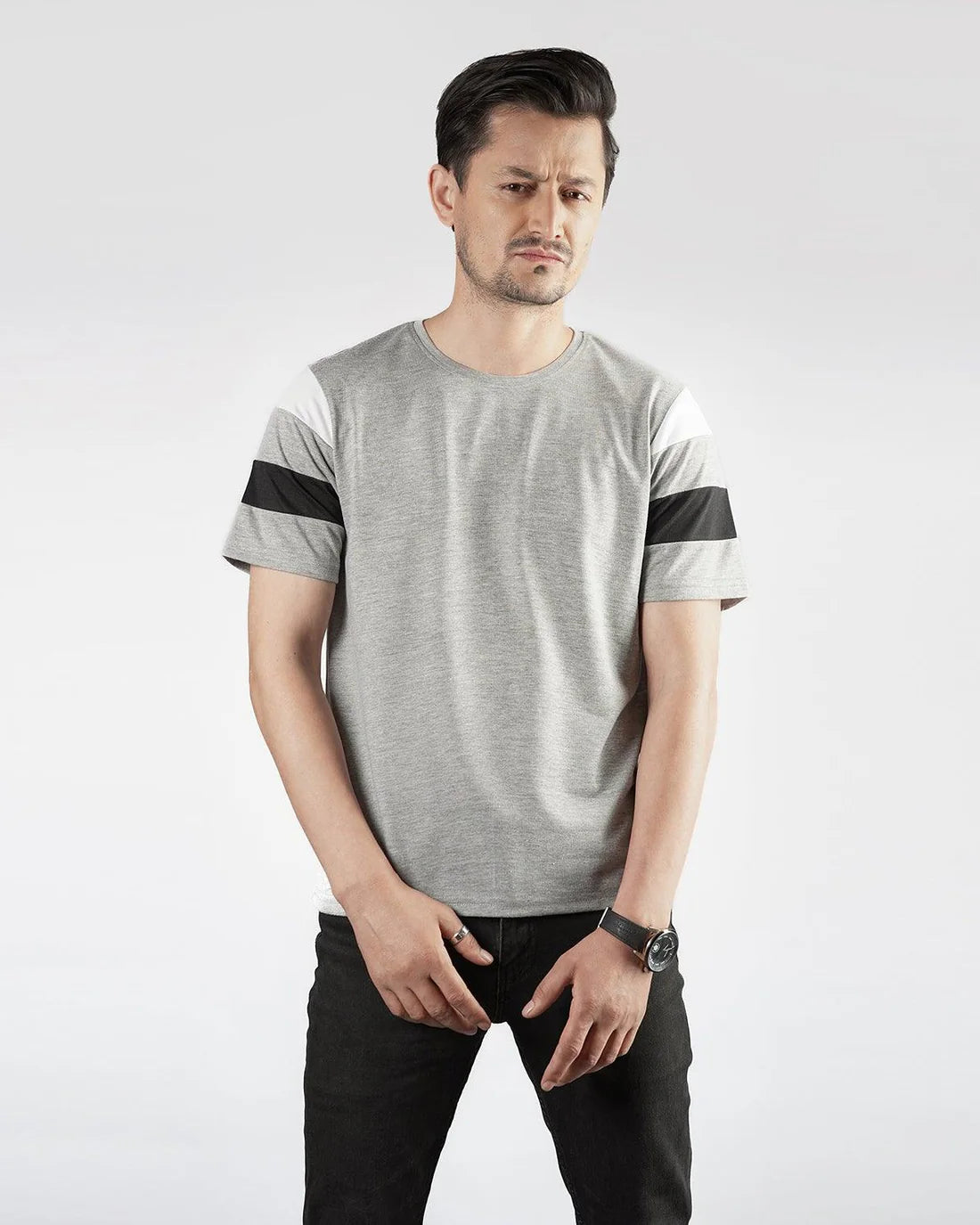 Grey Panel Sleeve T-Shirt