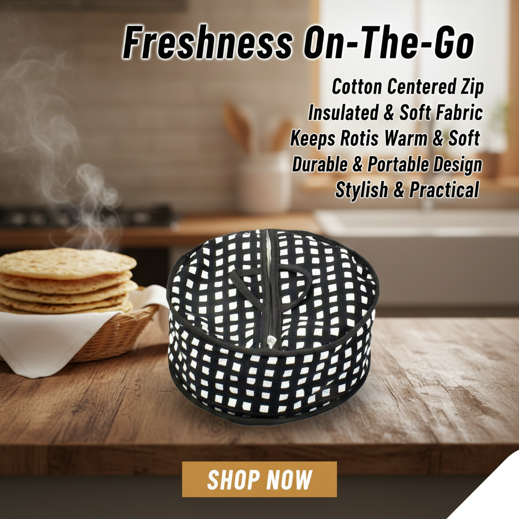 Pack Of 2 - Roti Basket Circle β Roti Chapati Box with Zipper Cover