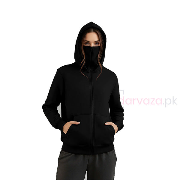 Balaclava Ninja Zipper Hoodie Jacket in Black For Women