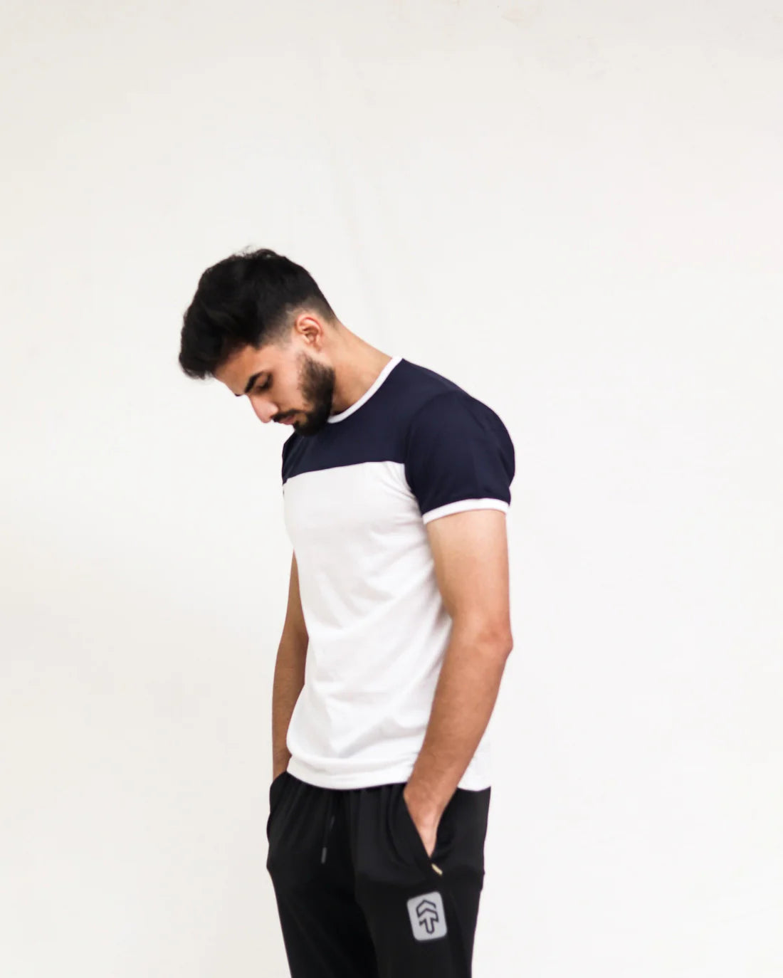 Navy White Cut & Sew T-Shirt