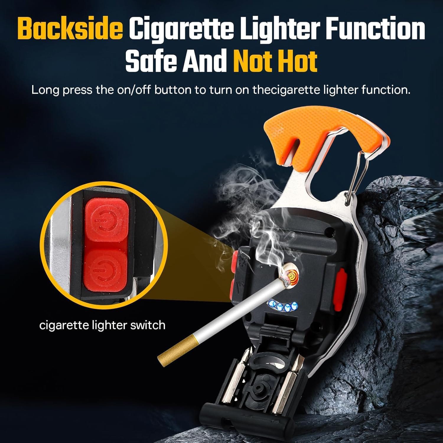 Rechargeable Magnetic Keychain With Cigarette Lighter 7 Modes Torch Light Cutter Screw Driver and more