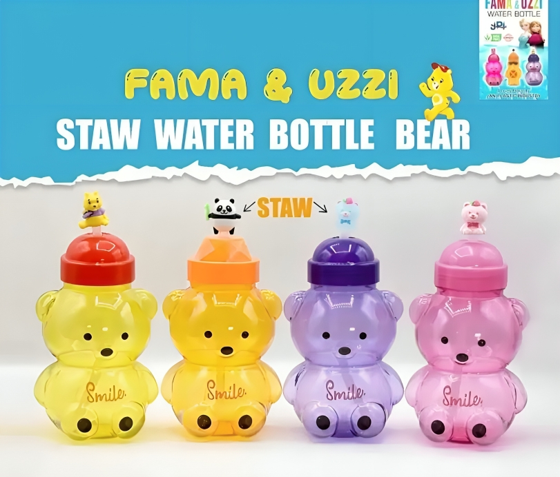 (Pack of 2) Fama and Uzzi Bear Straw Water Bottle For Kids