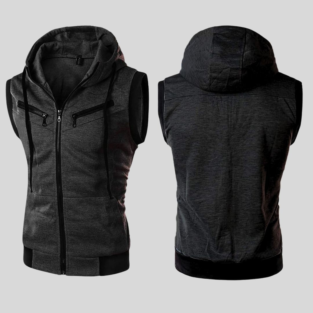 Sleeveless Zipper Hoodie in Charcoal in Just Rs 999