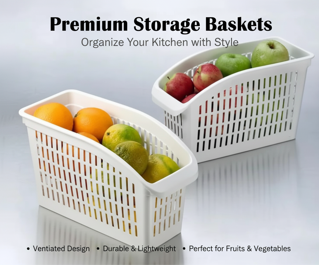 Pack of 2 Plastic Fruit & Vegetable Storage Baskets
