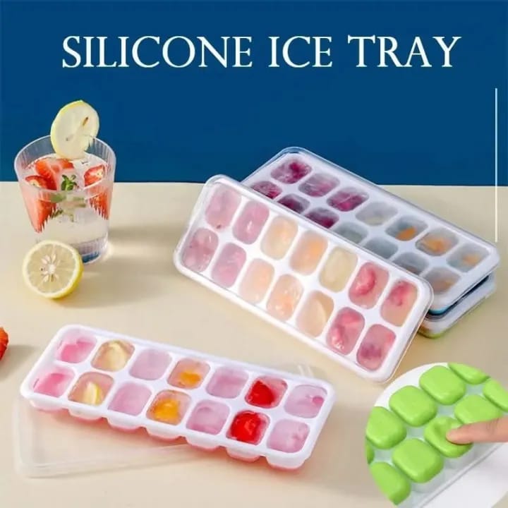 Pack of 3 Sale Offer 14 Grid Soft Silicone Easy Push Ice Trays with Lid