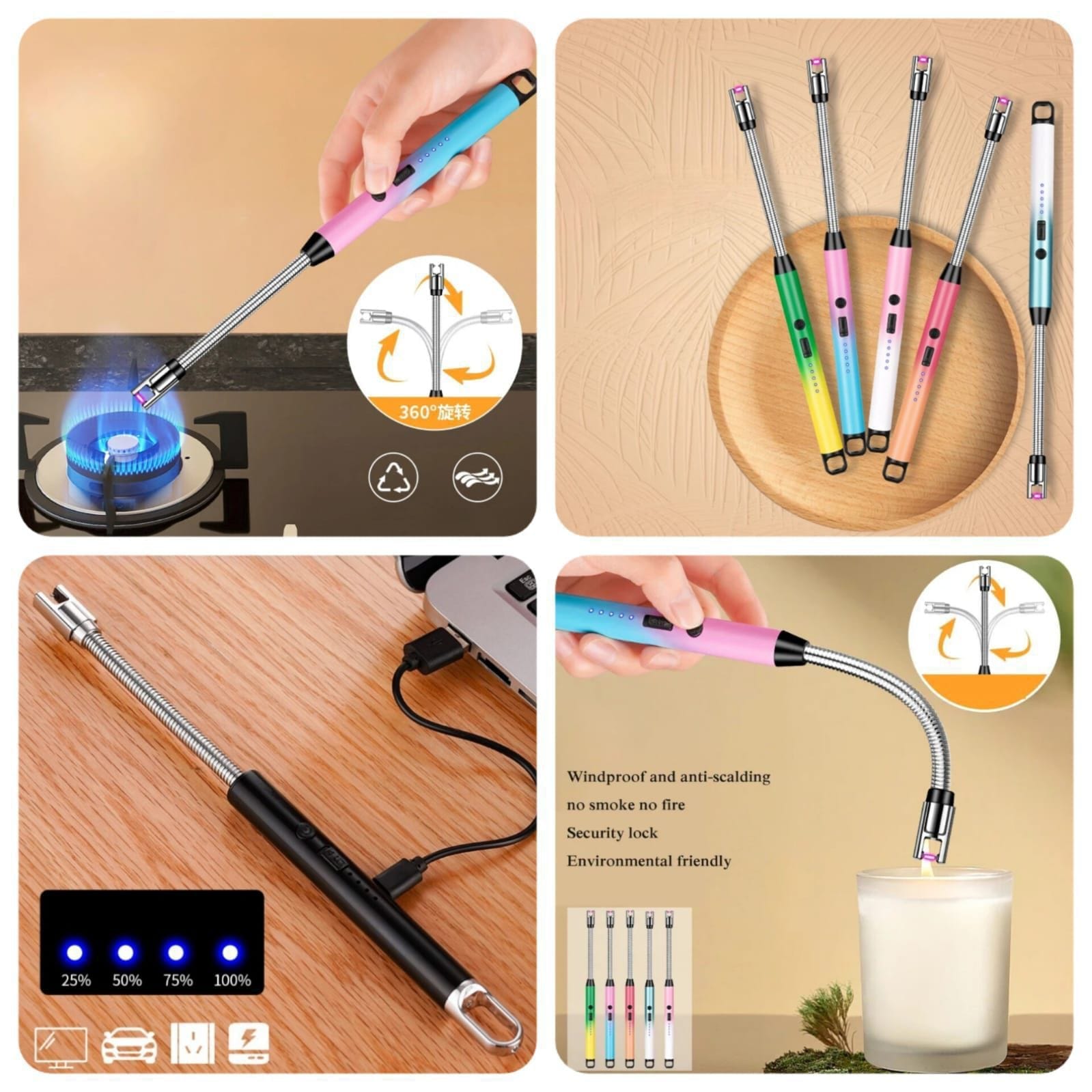 Multipurpose Portable Rechargeable Electric Flame-Free Lighter for Everyday Home and Kitchen Outdoor Use