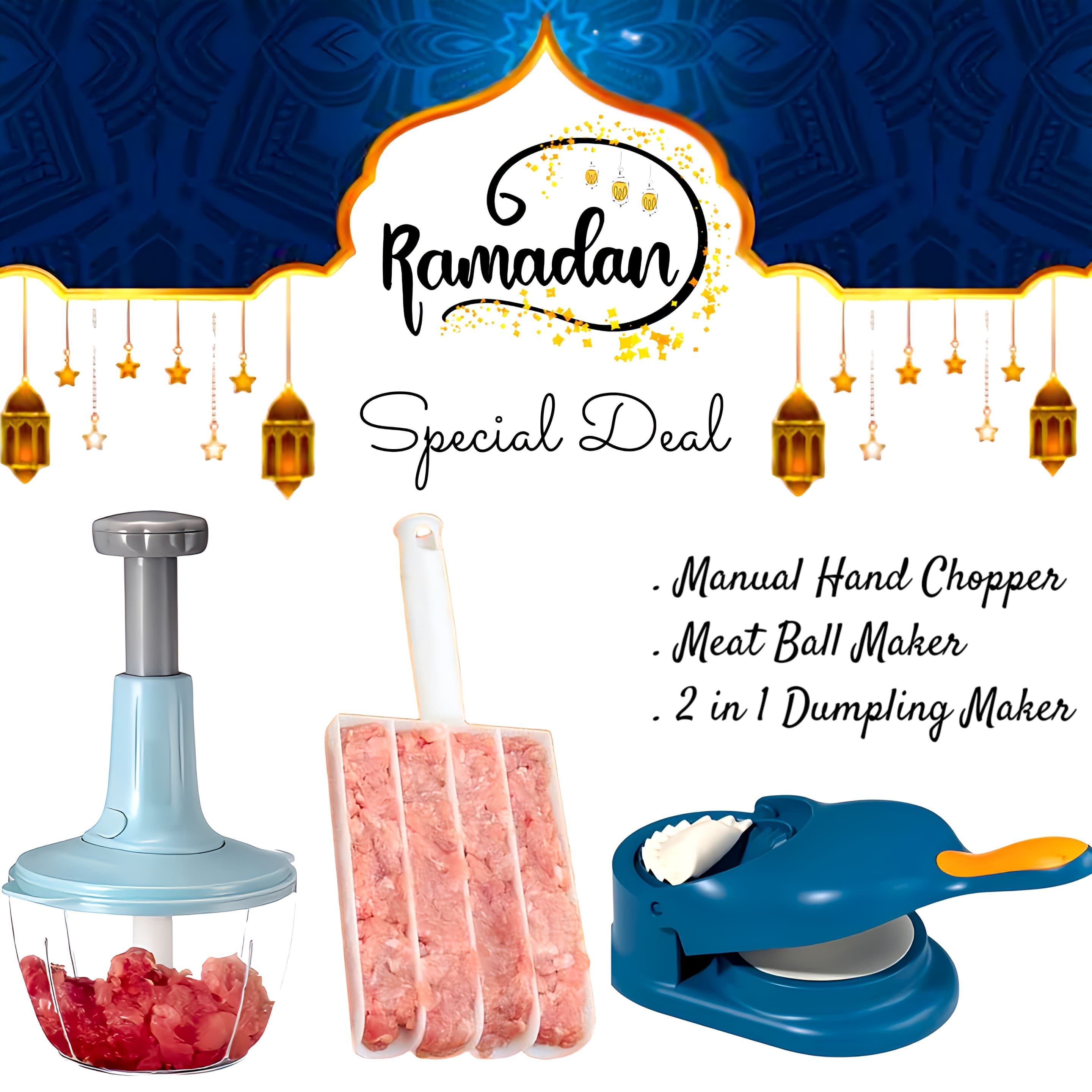 3 In 1 Ramzan Deal For Manual Hand Push Chopper with Samosa Maker and Kofta Maker