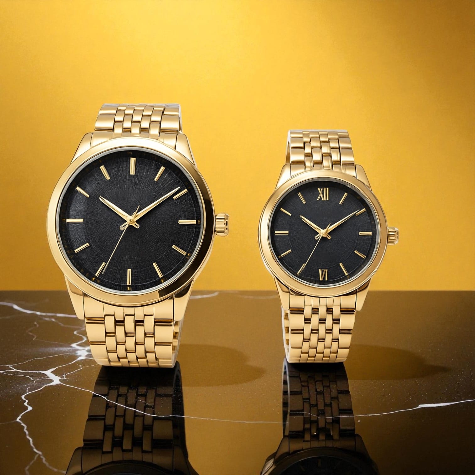 LuxeBond Gold-Black β Couple Watches Set