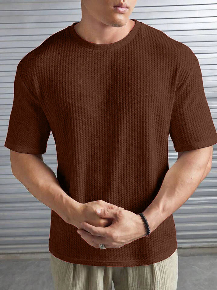 Oversized Waffle Knit Tee for Men – BROWN