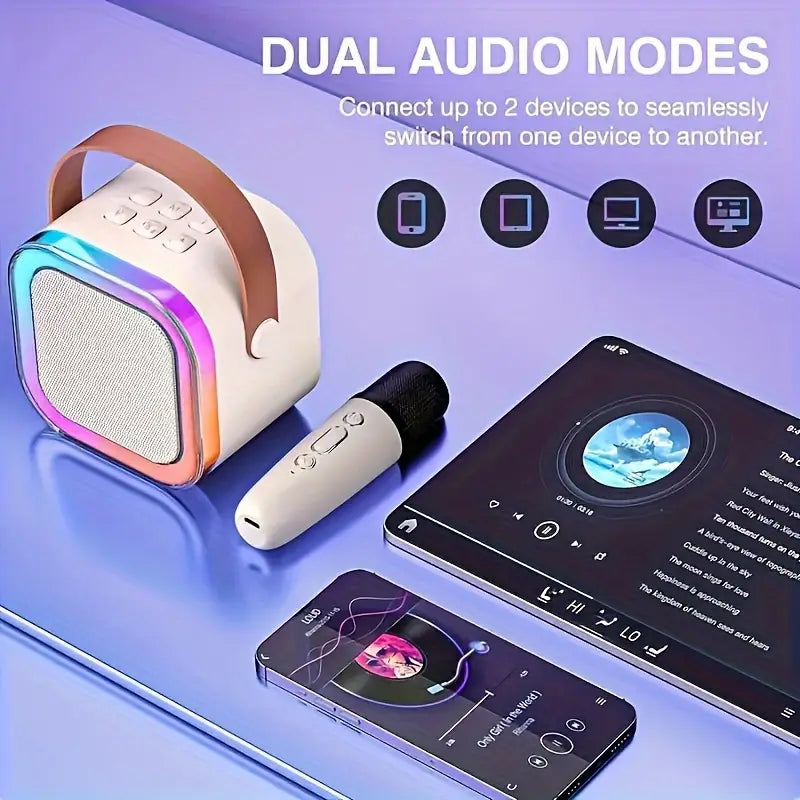 Portable Mini K12 Karaoke Bluetooth Speaker with RGB Colorful Lights and Mic For Home and Outdoor Use