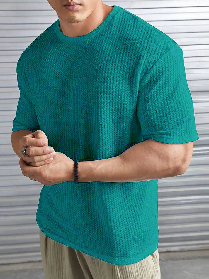 Oversized Waffle Knit Tee for Men – TURKISH GREEN