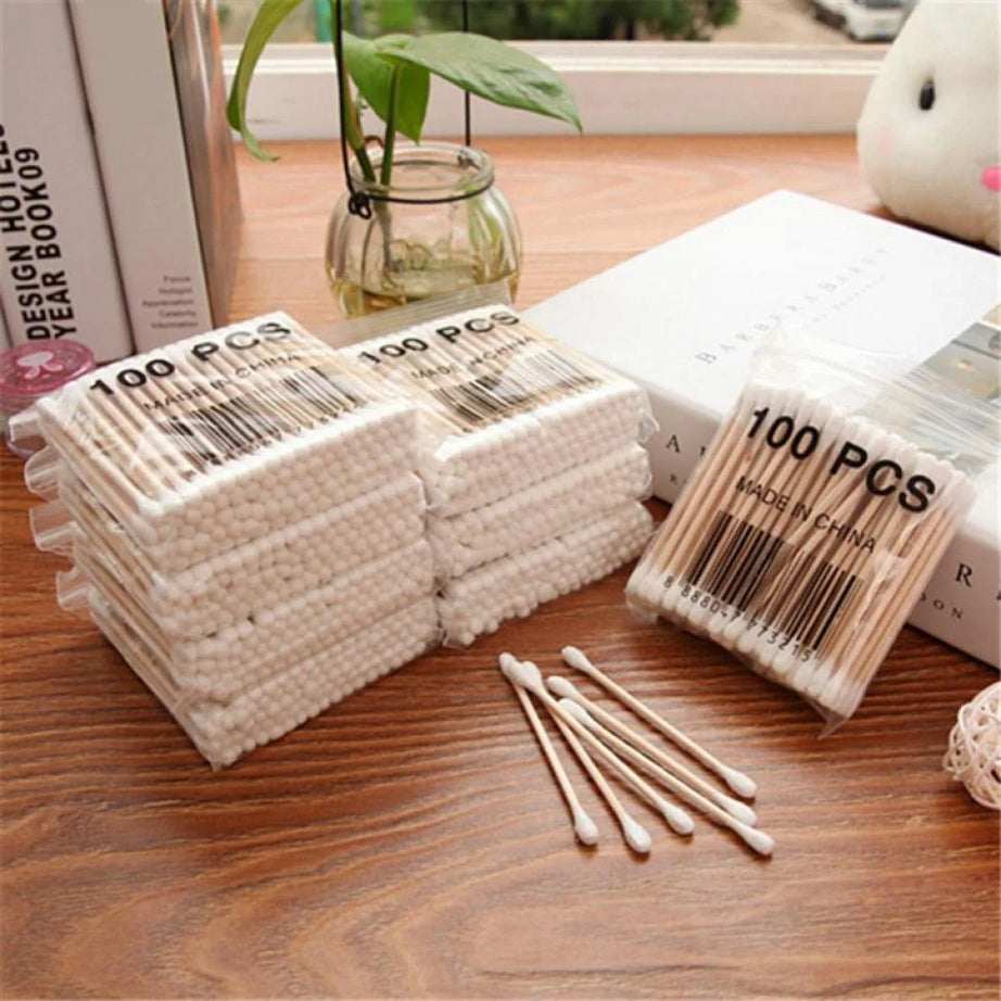 100pcs Wooden Stick Cotton Buds