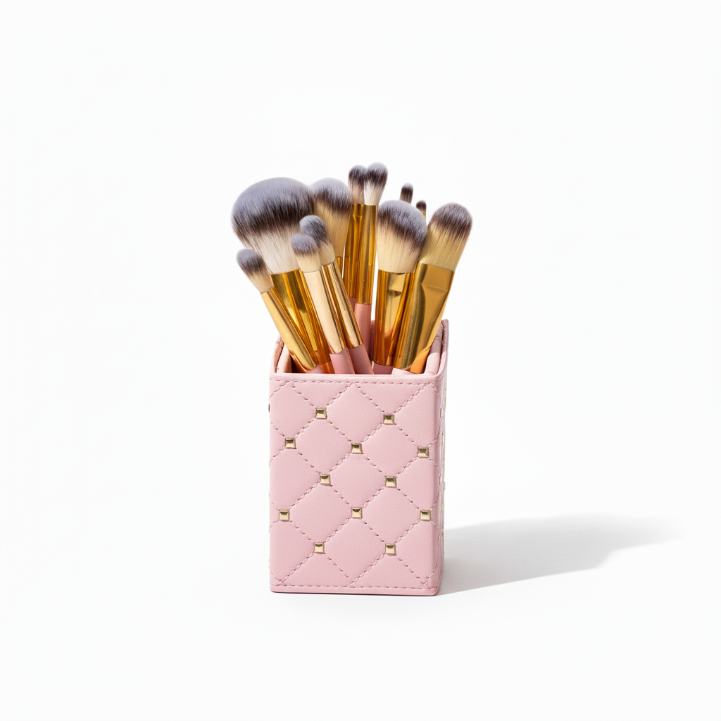 Luxury & Stylish Cosmetics Studded Elegance 12 Pc Brush Set – Premium Makeup Brushes with Holder – Random Colours