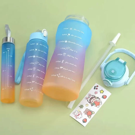 Set of 3 Pcs Unbreakable Leakproof BPA free Water Bottle with Straw and Non-toxic Sipper Bottle for Office, Sports, Gym and School