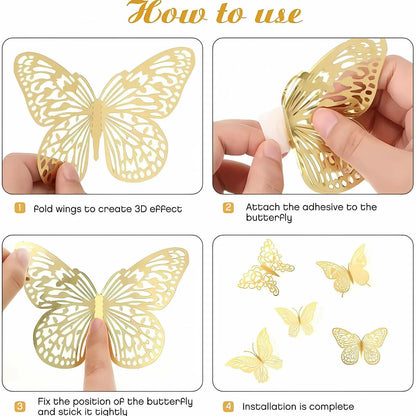 Golden Butterfly Stickers 12Pcs