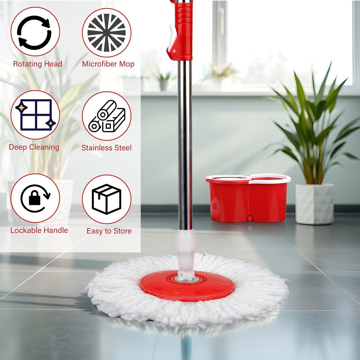 Steel Bucket Spin β 360Β° Degree Rotation Push/Pull Micro Fiber Clean Mop