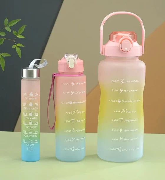 Set of 3 Pcs Unbreakable Leakproof BPA free Water Bottle with Straw and Non-toxic Sipper Bottle for Office, Sports, Gym and School