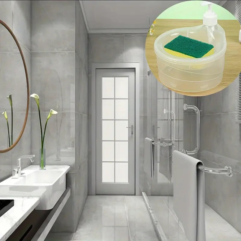 2 in 1 Soap Dispenser And Scrubber Holder With Sponge Cady For Home and Outdoor Use