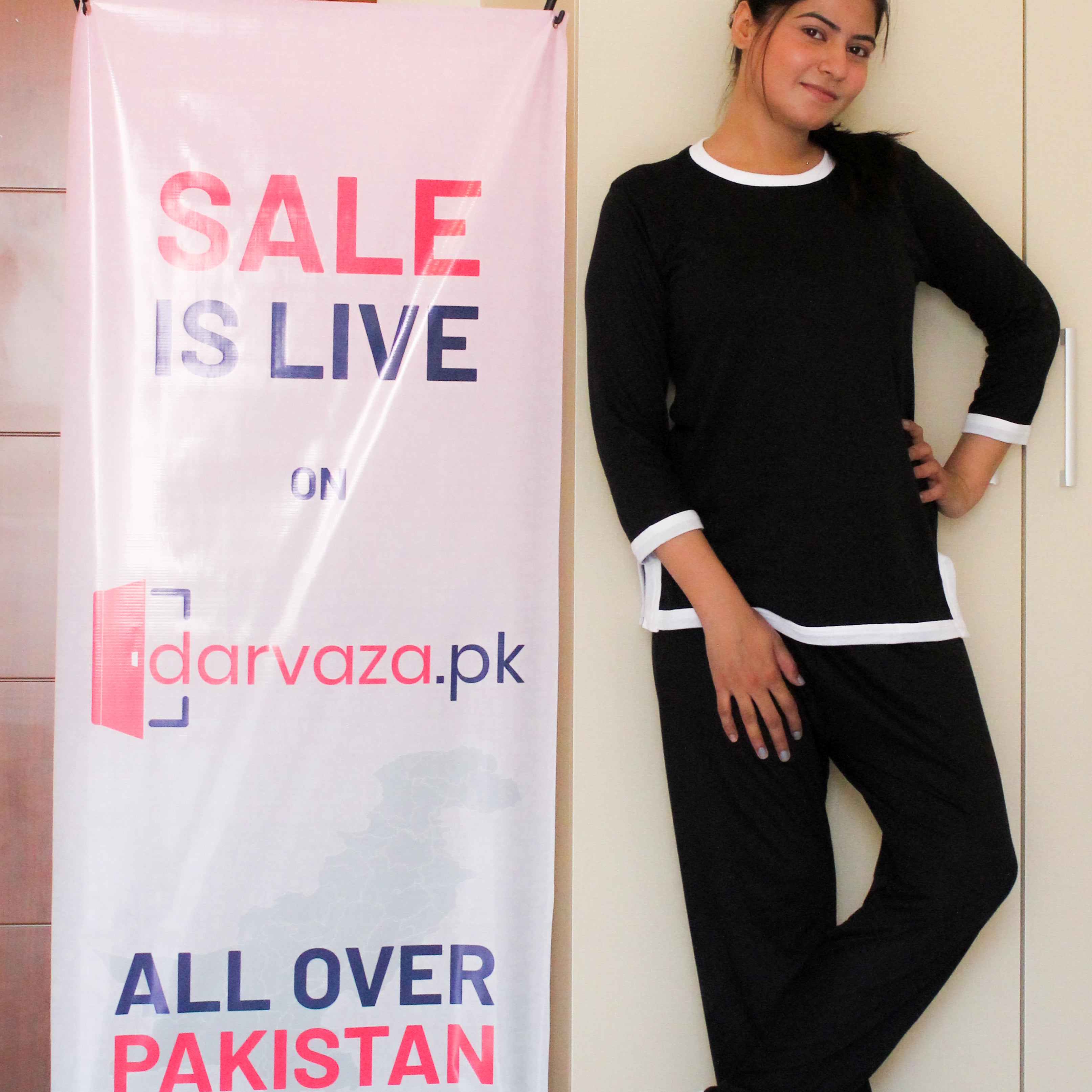 Black White Round Neck Plazzo PJ Set