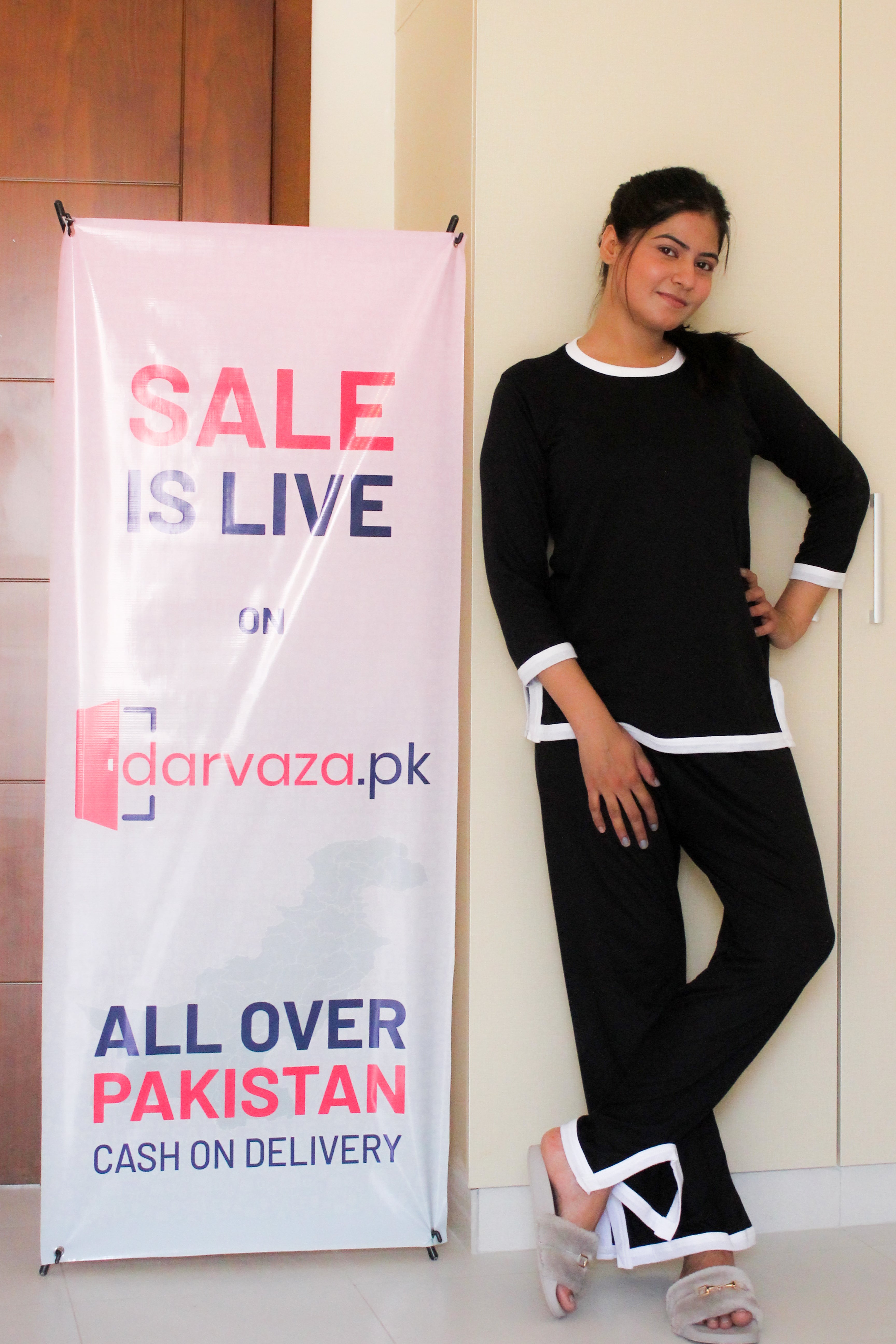 Black White Round Neck Plazzo PJ Set