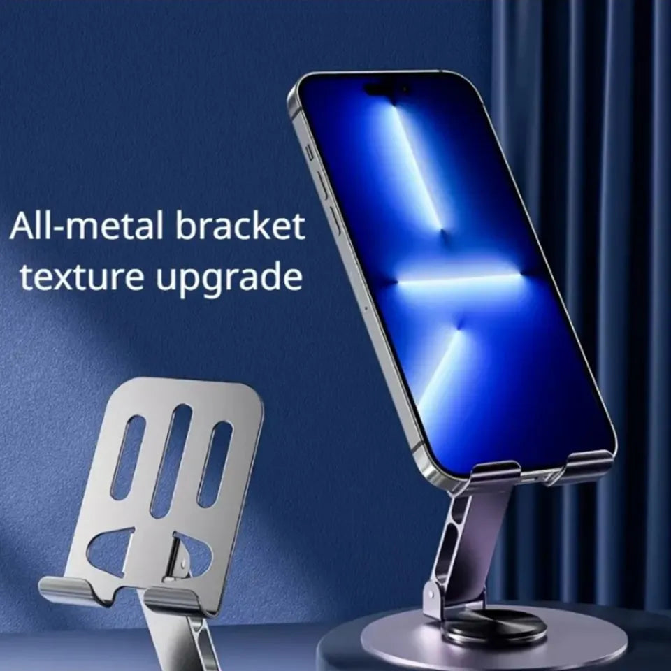 360° Rotating Metal Mobile Stand for Table – Foldable & Adjustable Holder