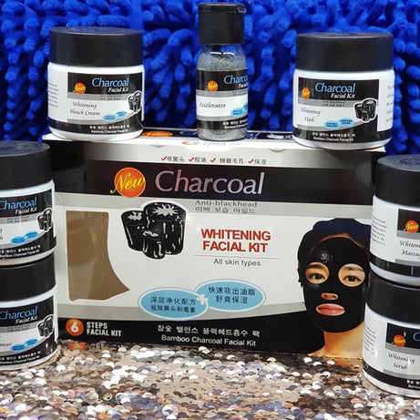 Charcoal Anti-Blackhead Whitening Facial Kit with Bleach – 6 Step Deep Cleansing Facial