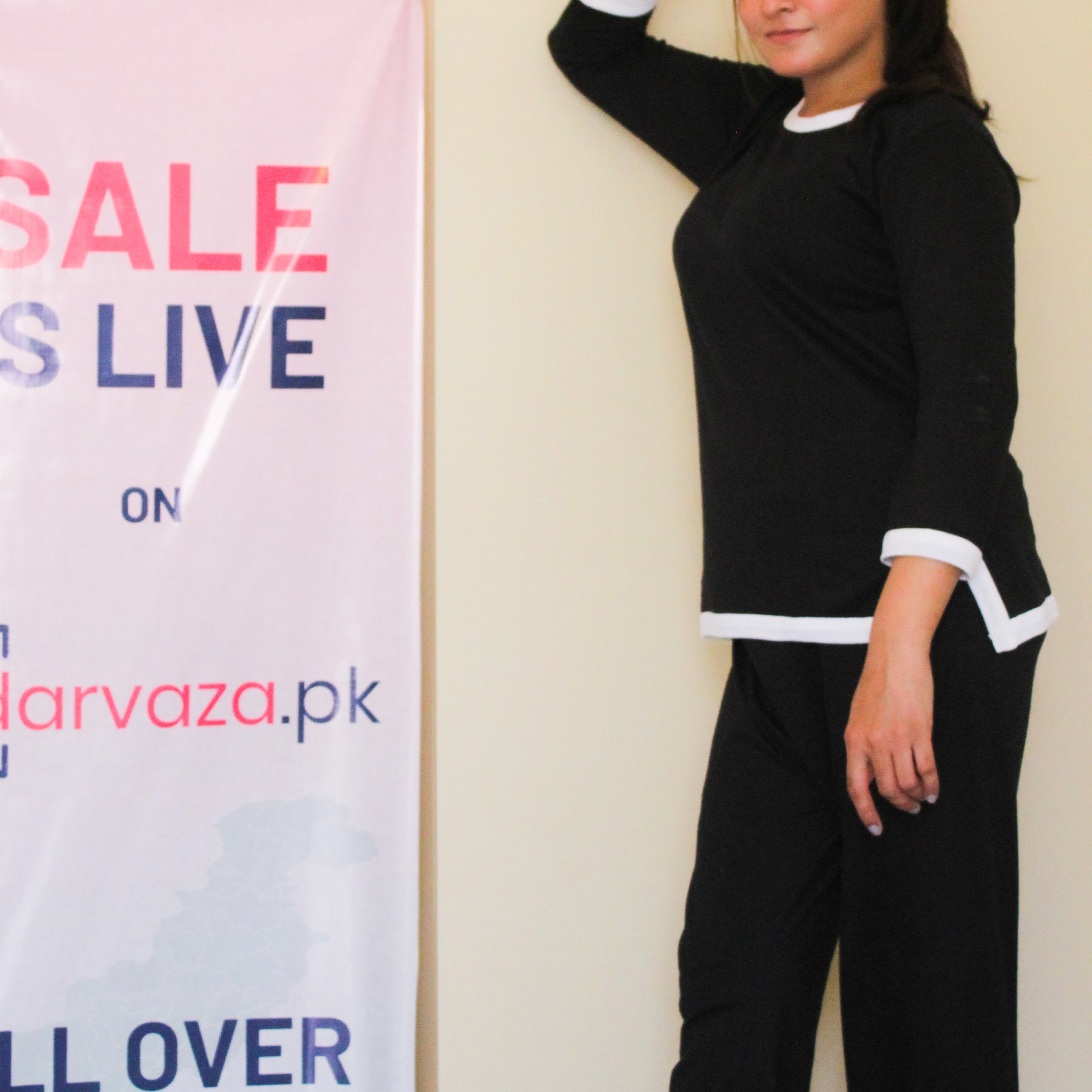 Black White Round Neck Plazzo PJ Set