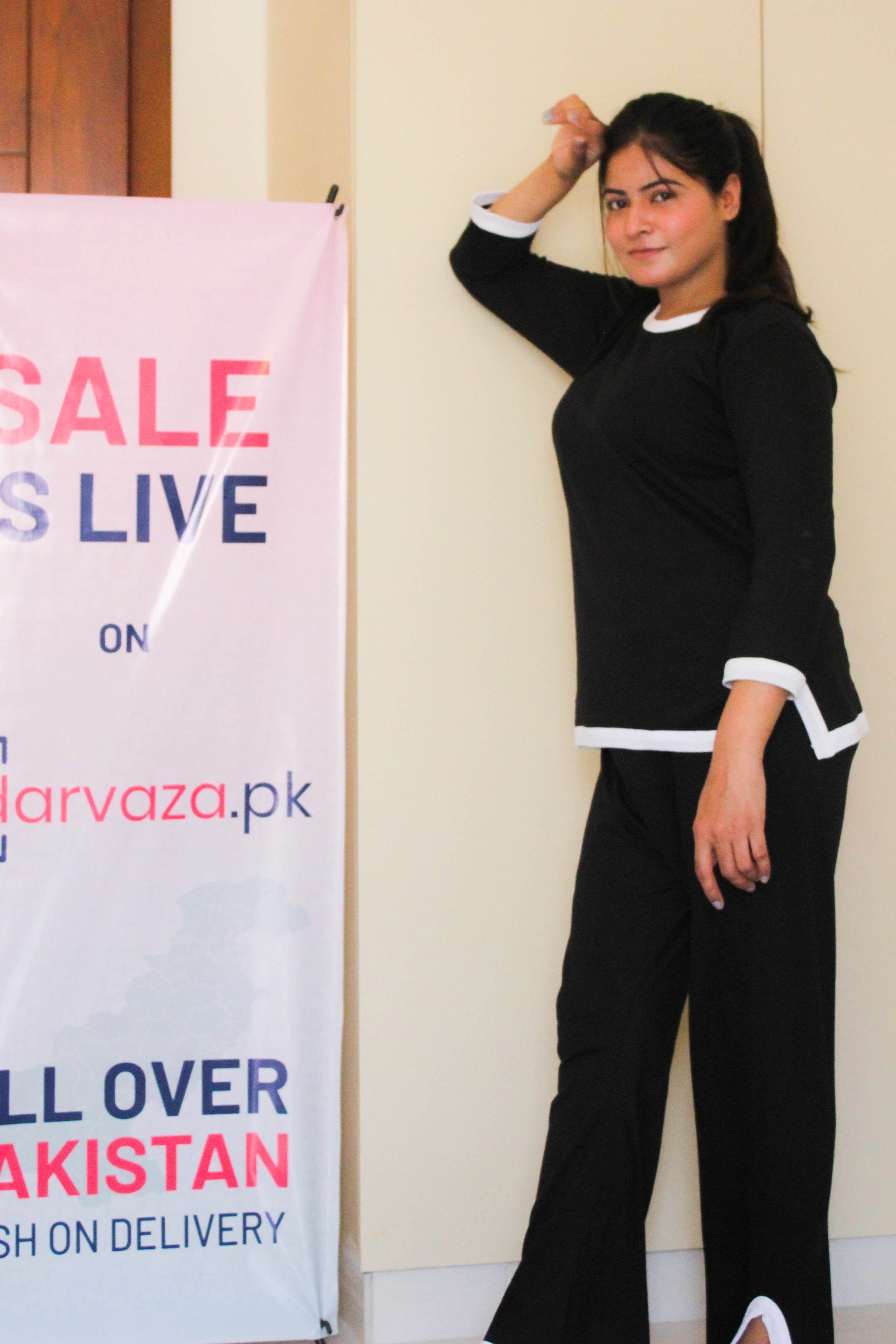 Black White Round Neck Plazzo PJ Set