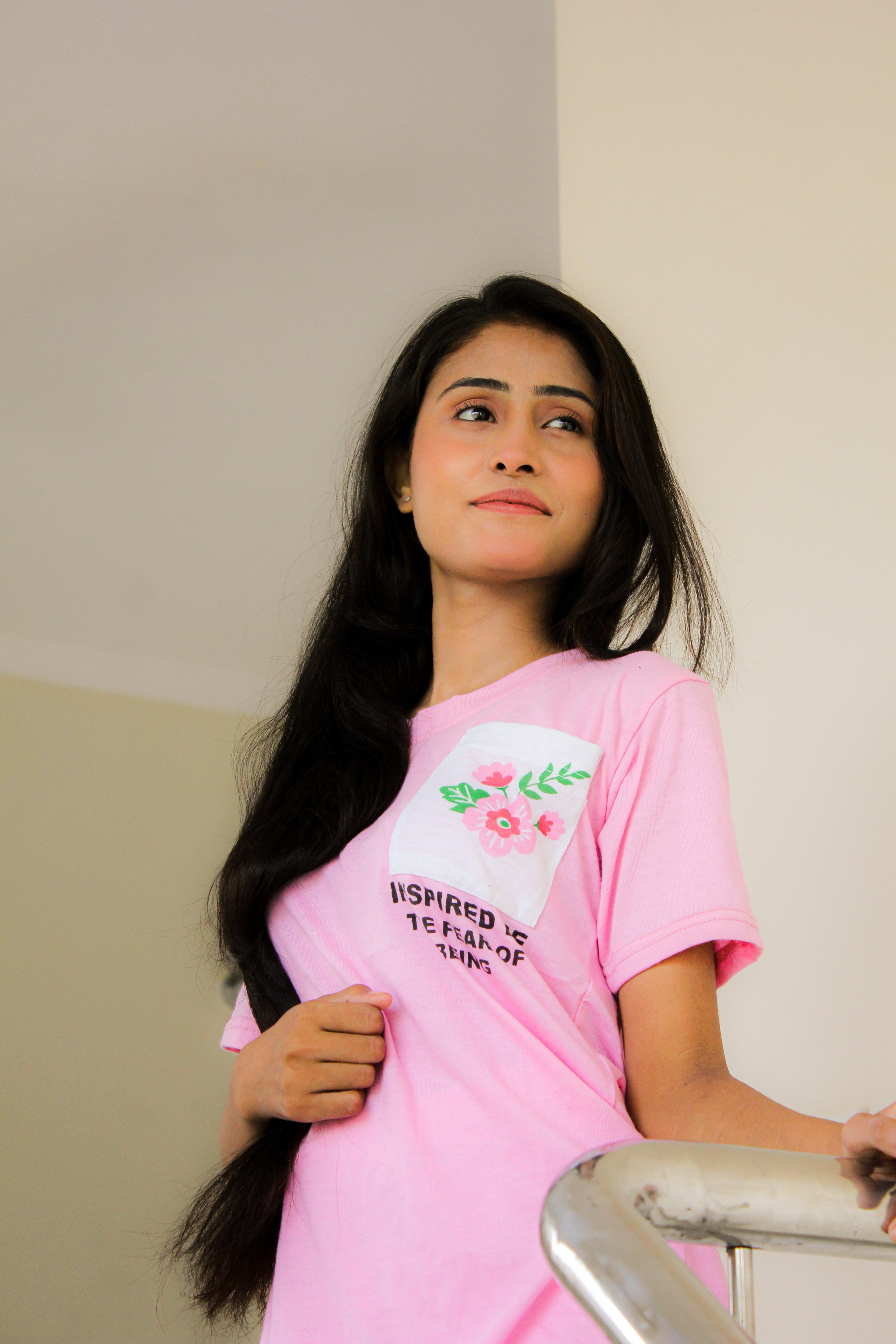 Pink Flower Printed Pocket Half Sleeves Shirt and White Flower Printed Trouser Nightwear