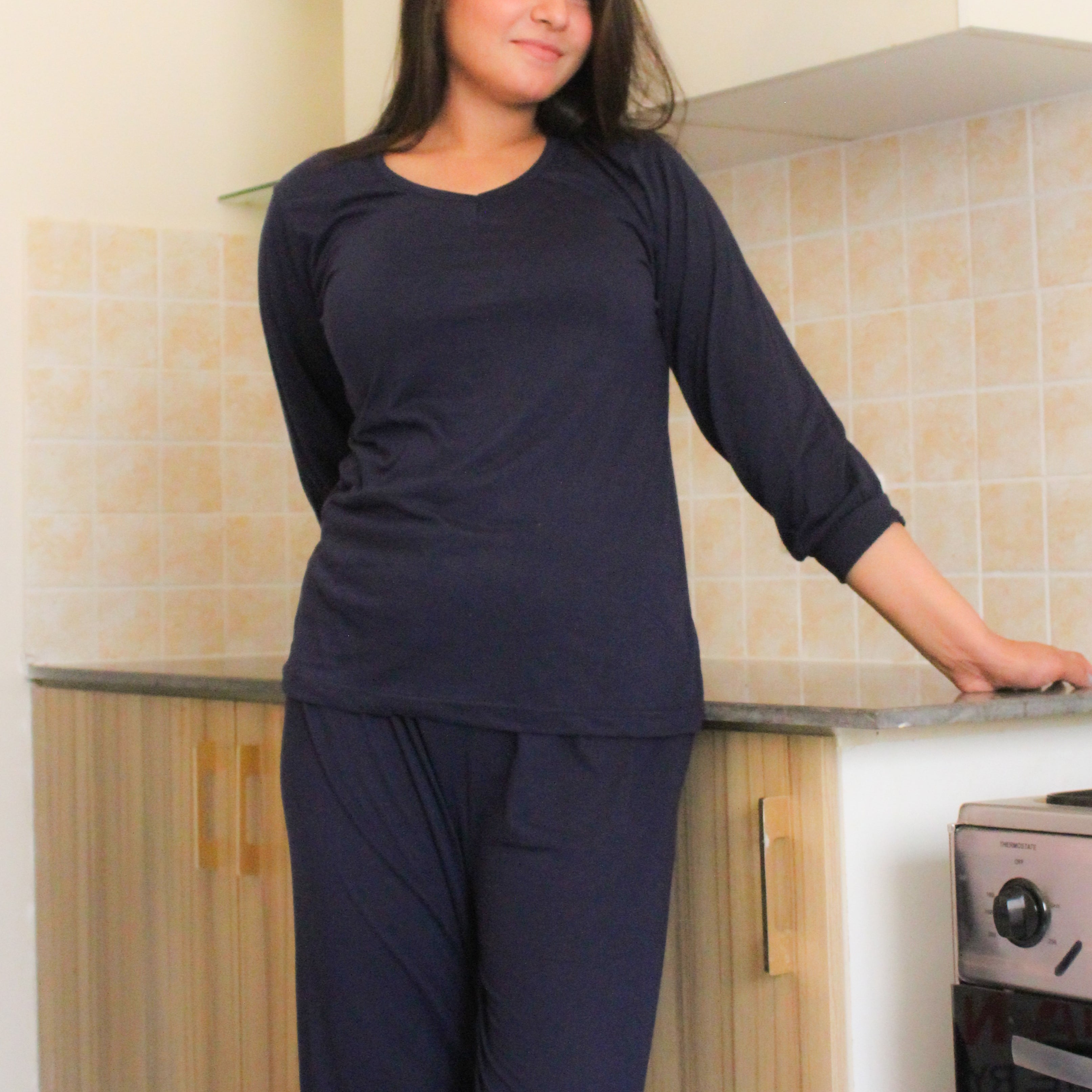 V-Neck Navy Blue Women’s PJ Set