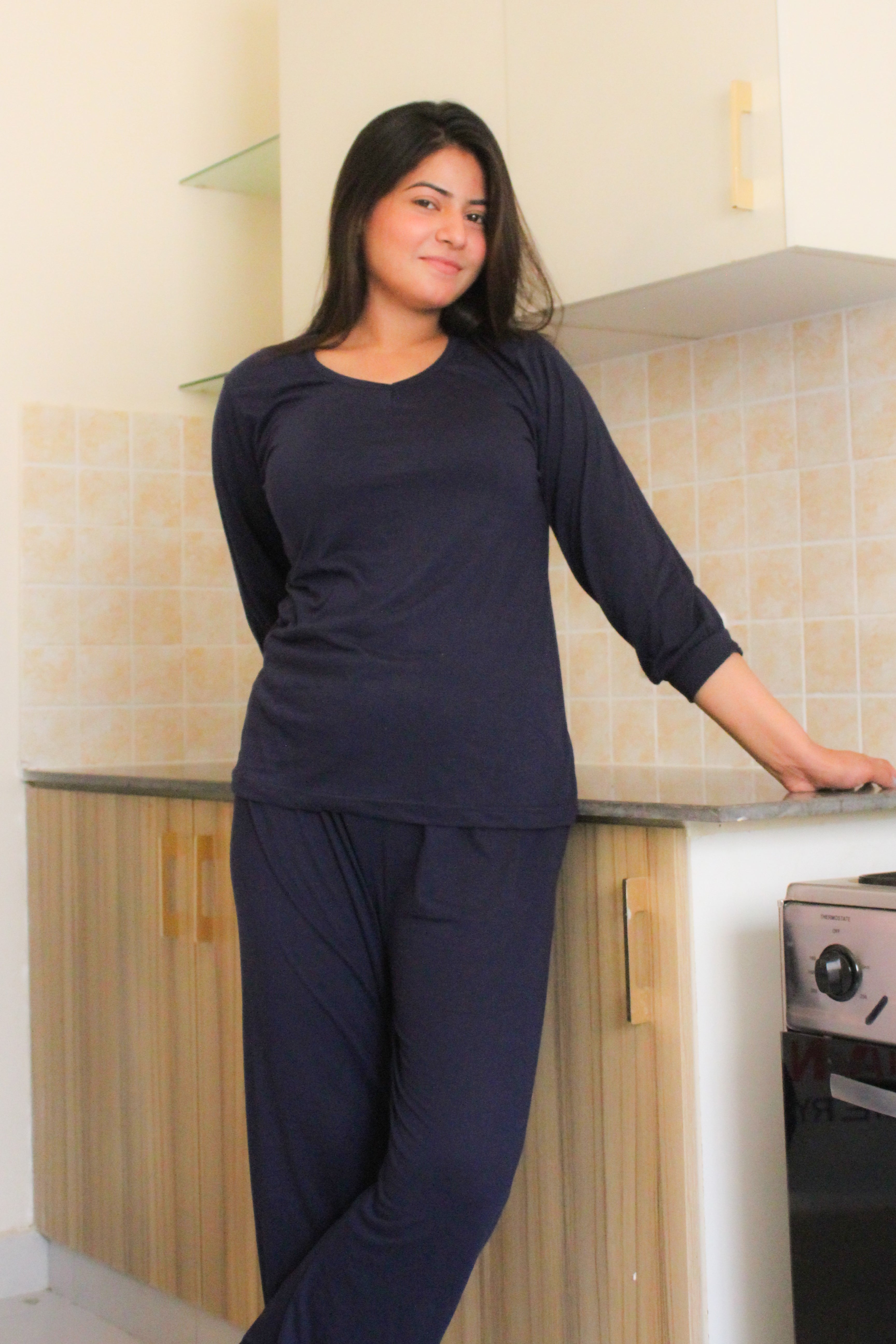 V-Neck Navy Blue Women’s PJ Set