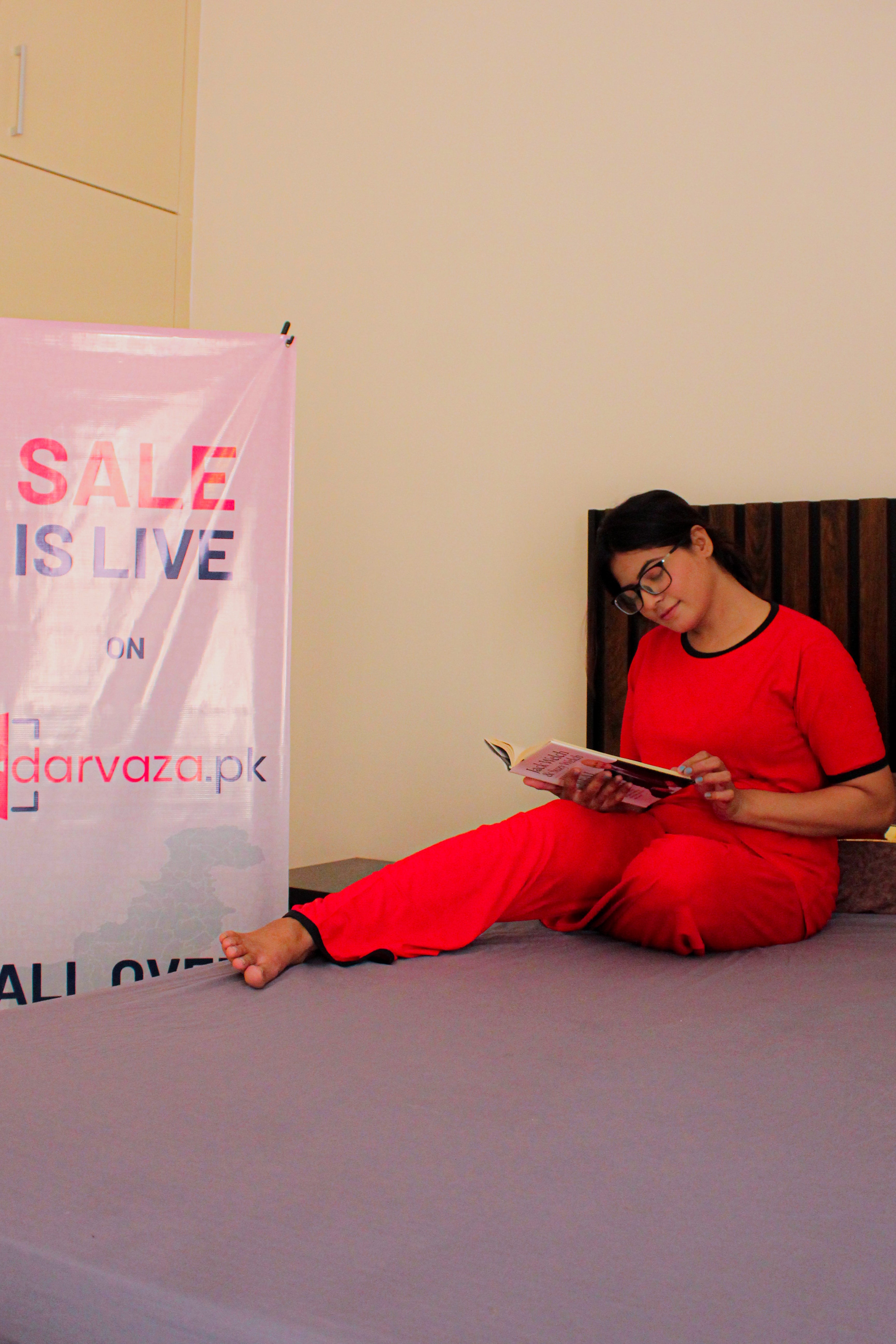 Plain Red T-Shirt with Black Round Neck and Plazzo Pajama