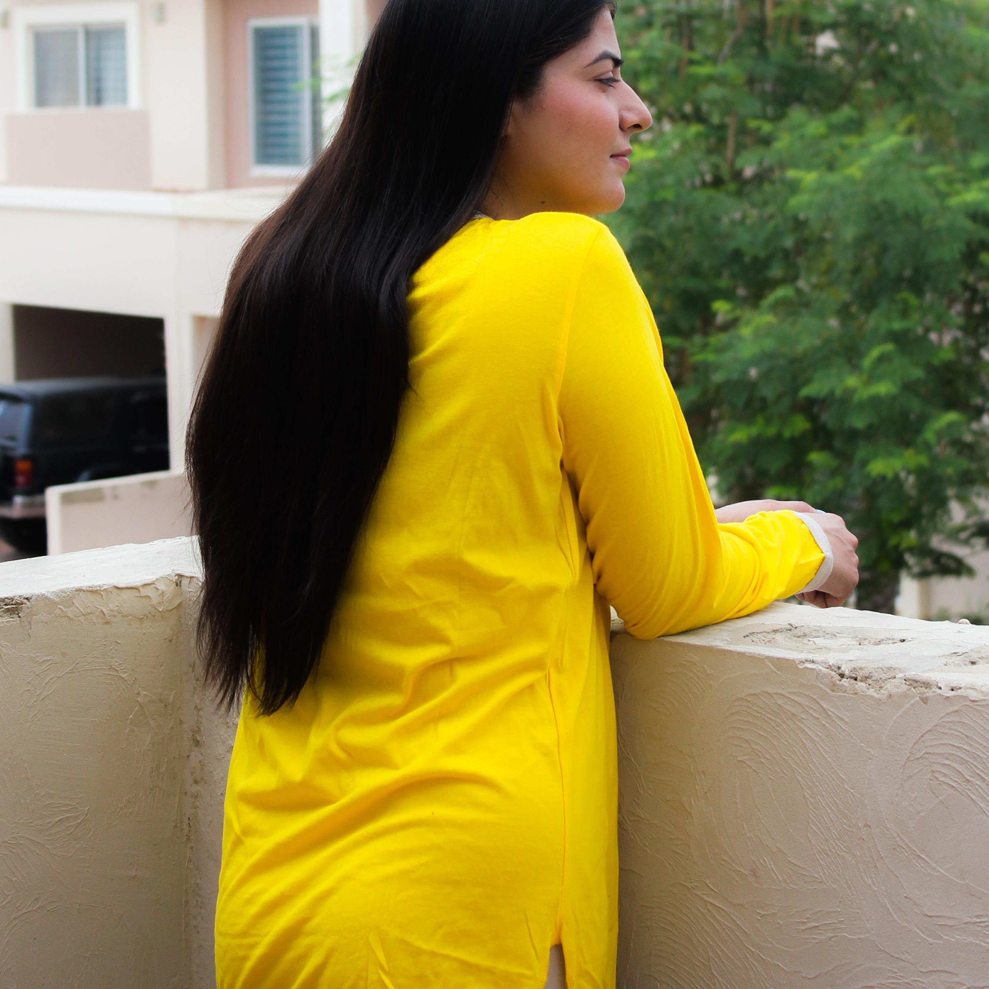 Yellow V-Neck T-Shirt with Contrast Trouser PJ Set