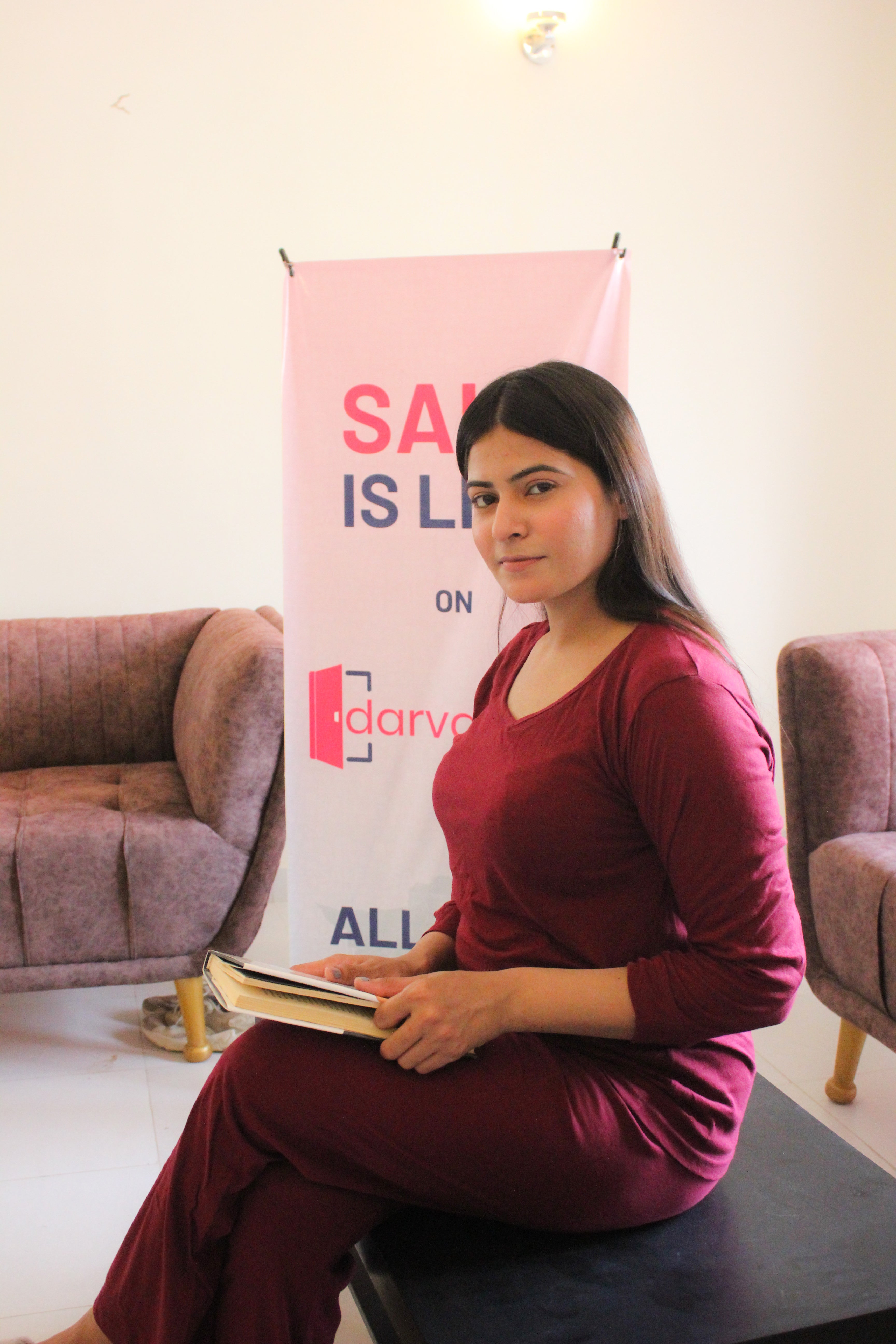 Maroon V-Neck Women's PJ Set