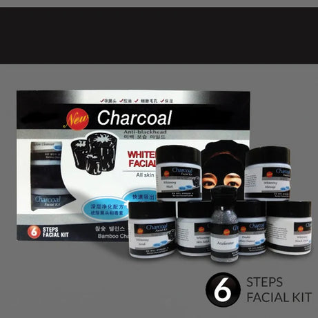 Charcoal Anti-Blackhead Whitening Facial Kit with Bleach – 6 Step Deep Cleansing Facial