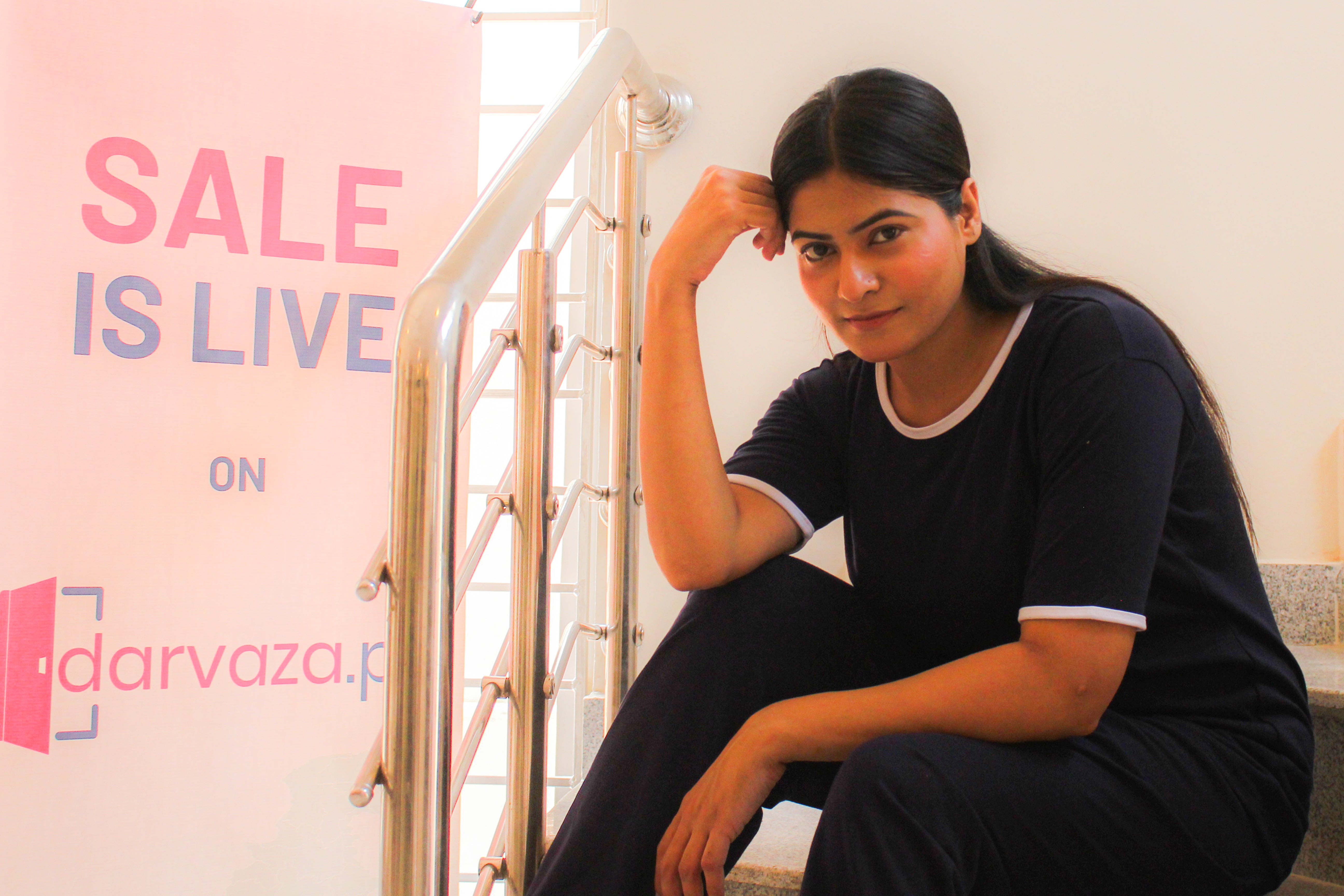 Plain Black T-Shirt with White Round Neck and Plazzo Pajama (Half Sleeve)