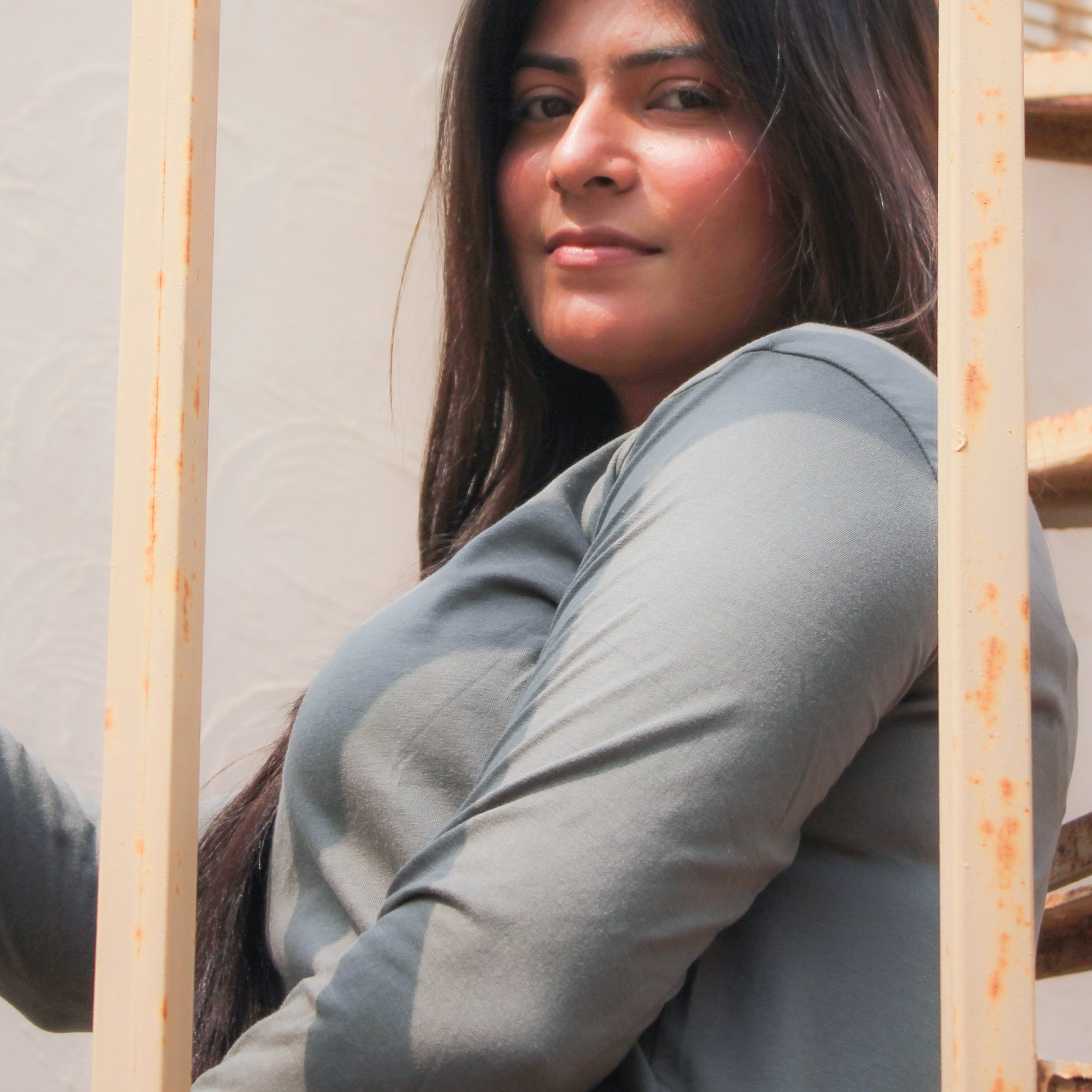 Plain Gray V-Neck with Plazzo Pajama Full Sleeves Suit