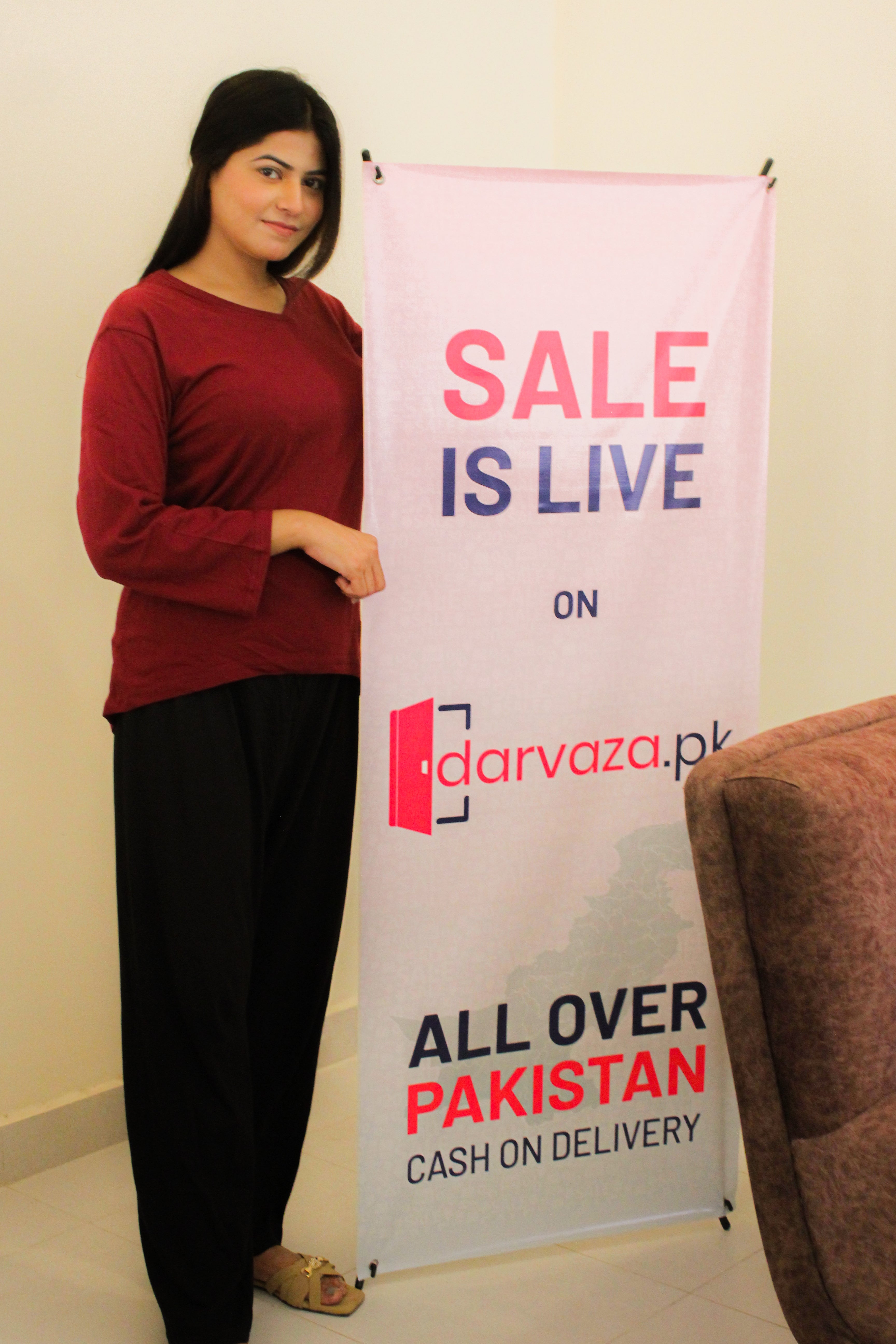 Plain Maroon V-Neck T-Shirt with Black Plazzo