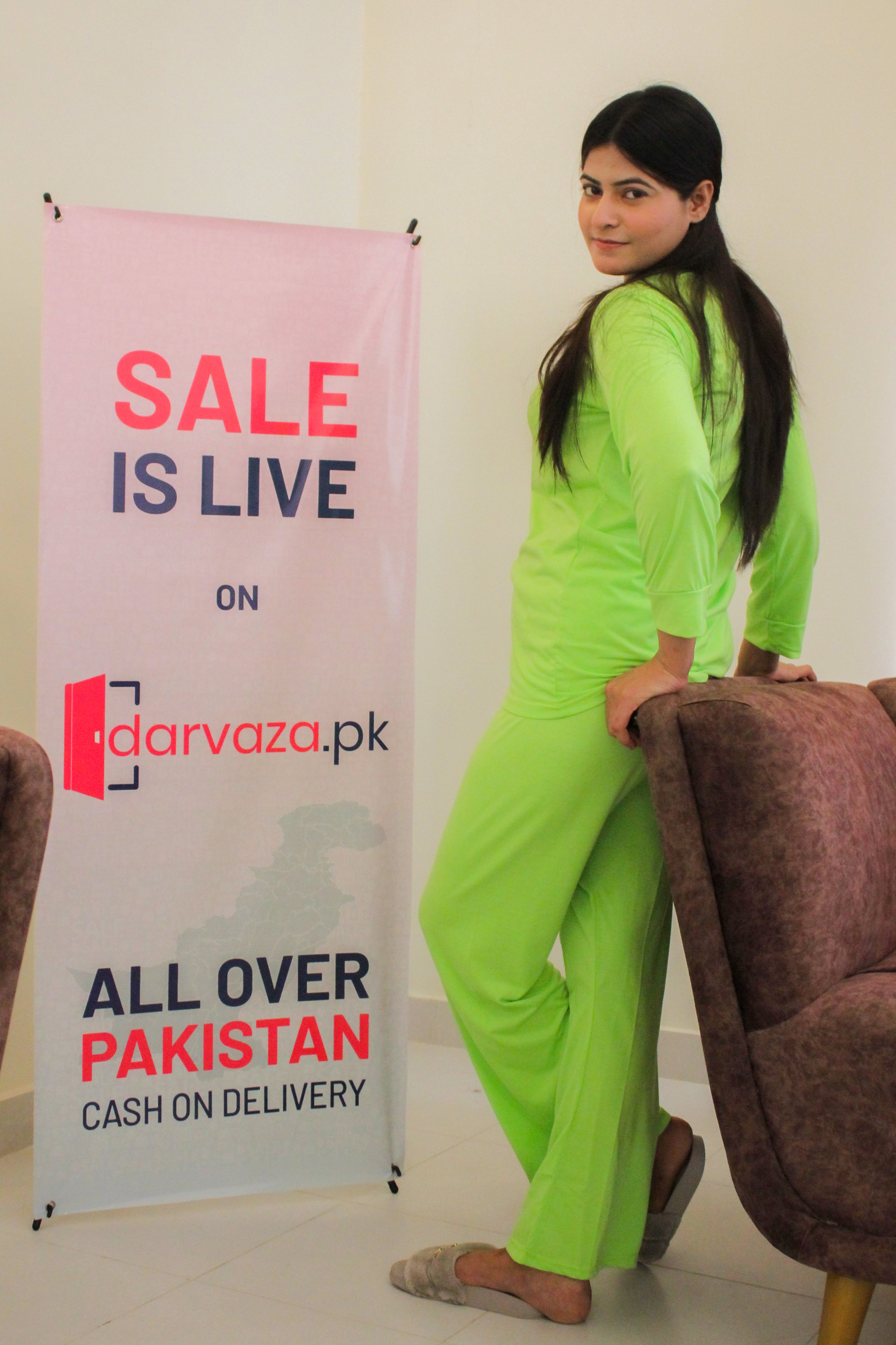 Lemon Green V-Neck Women's PJ Set