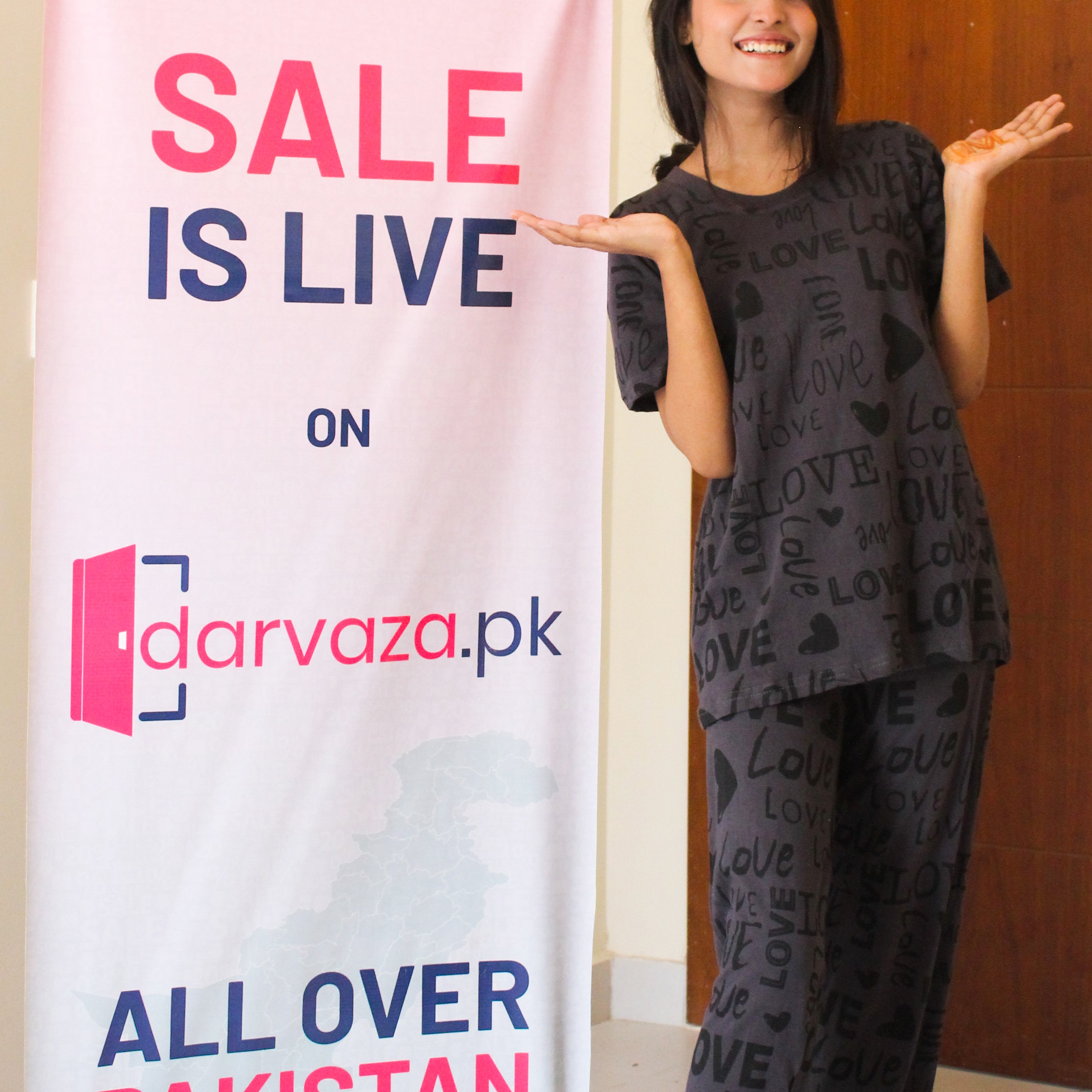 Gray Love Printed Shirt and Trouser Nightwear