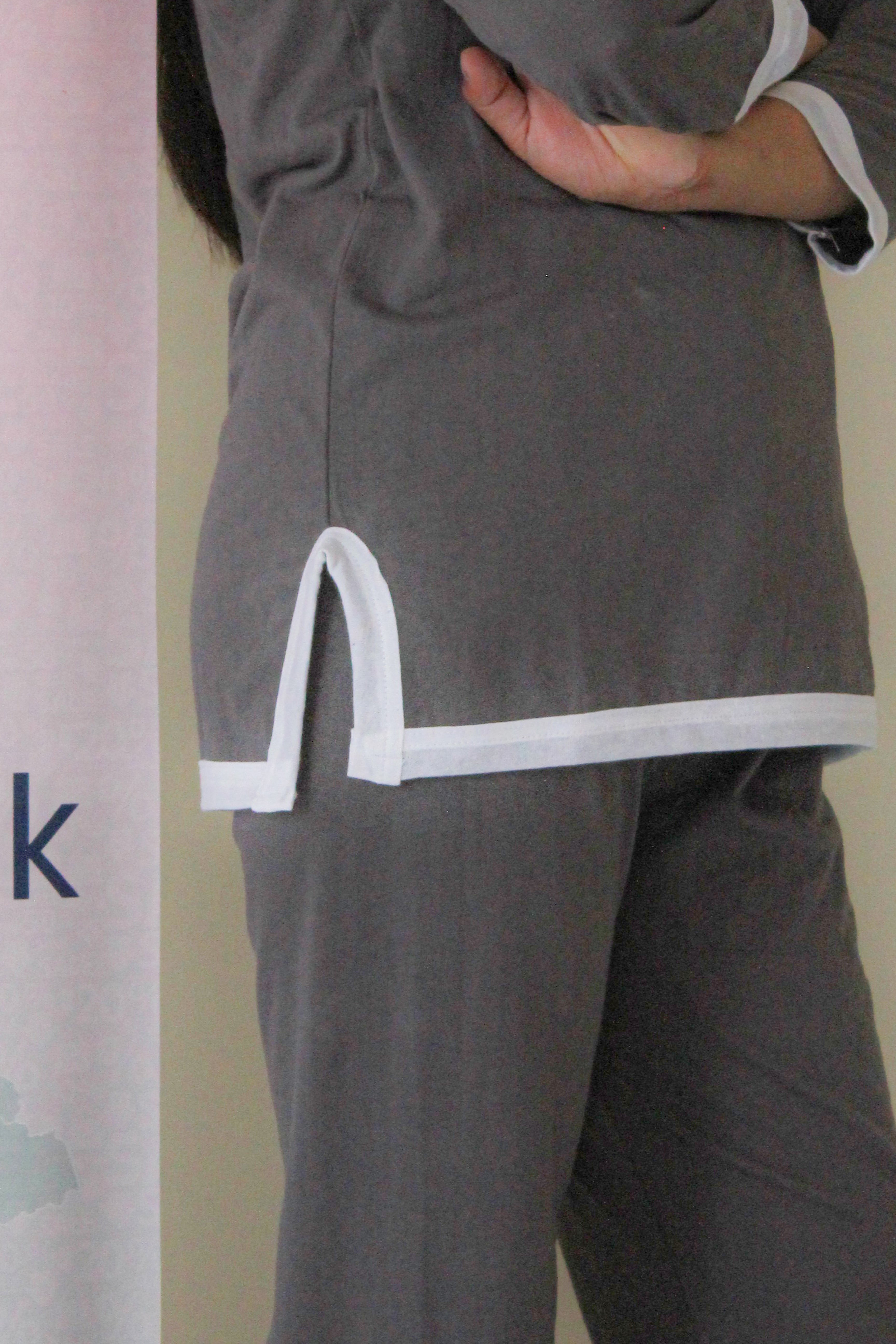 Grey White Round Neck Plazzo PJ Set